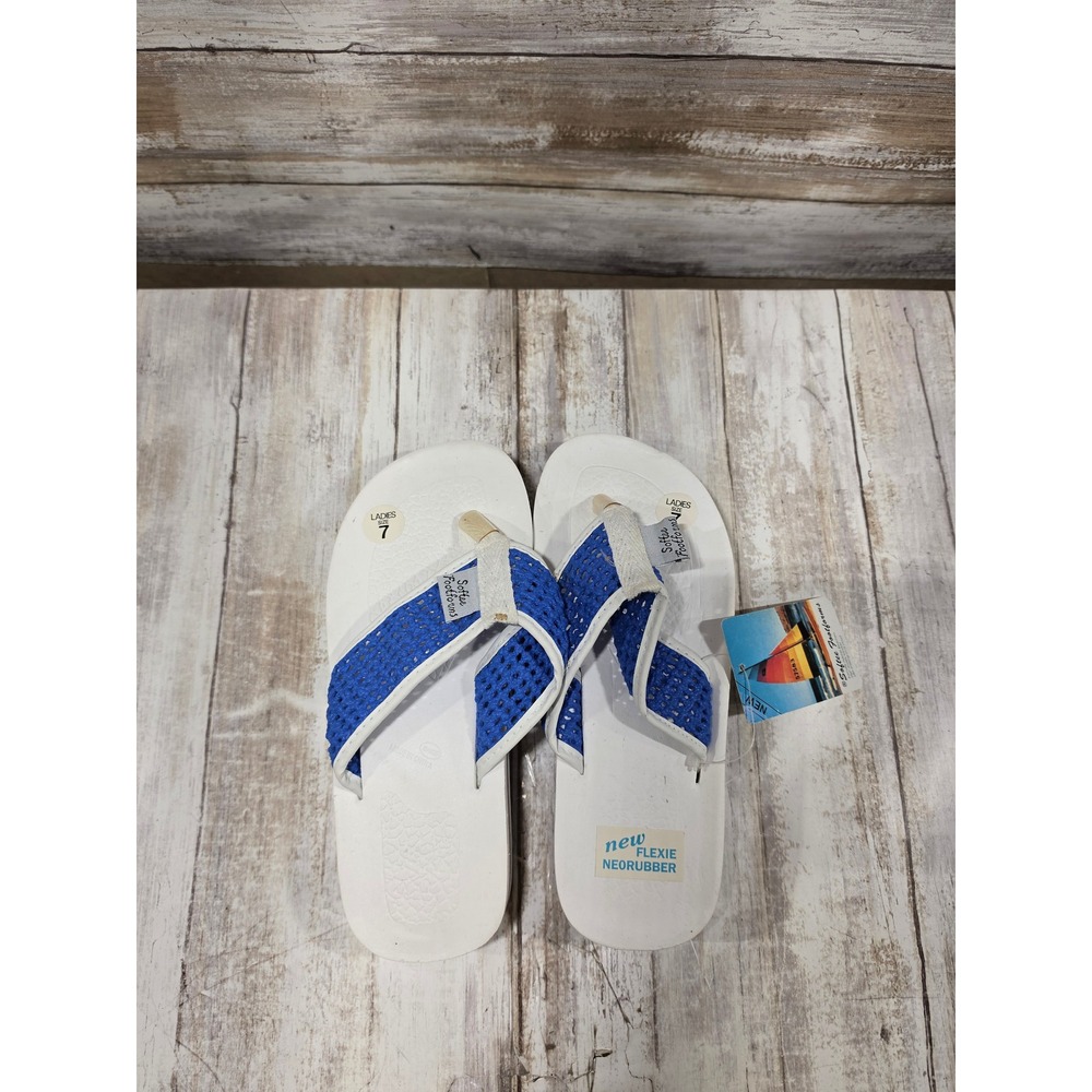 Softee Footforms Vintage Rainbow Platform Sandals Blue Mesh Straps womens 7 READ
